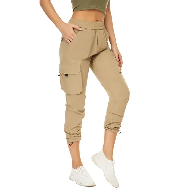 Wholesales Woman Outdoor Running Fitness Mountaineering Hiking Camping Female Leisure Sports Four Elastic Woven Quick Dry Pants