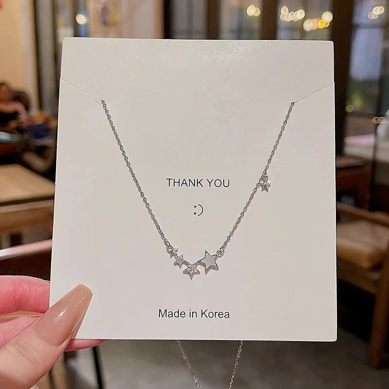 Trendy Cute Star Necklace Star Choker Pendant Necklace Inlaid Zircon Crystal Clavicle Chain Necklace for Women Girlfriend