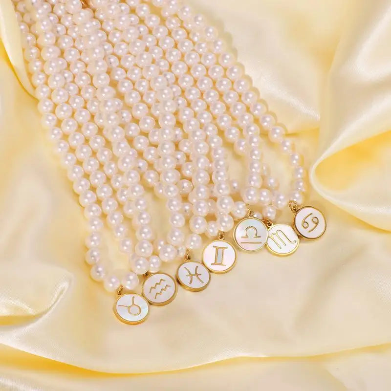 18K Gold Plated Stainless Steel Necklace Luxury Fashion Jewelry with Freshwater Pearl Zodiac for Women Trendy Style Perfect Gift