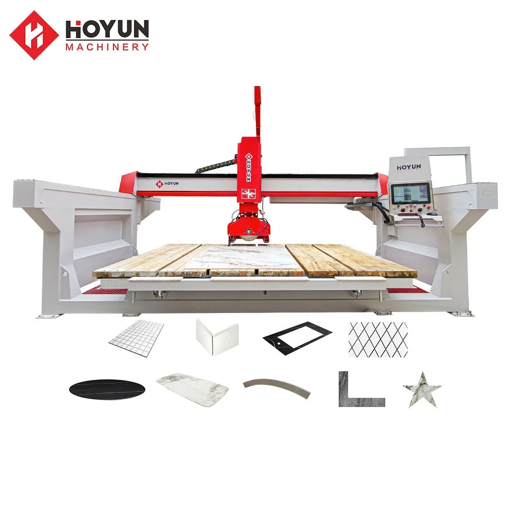 HOYUN Machinery 5axis Granite Sink Hole Cutting Carving Router Marble Cutter 5 Axis Bridge Saw Cnc Machines for Stone