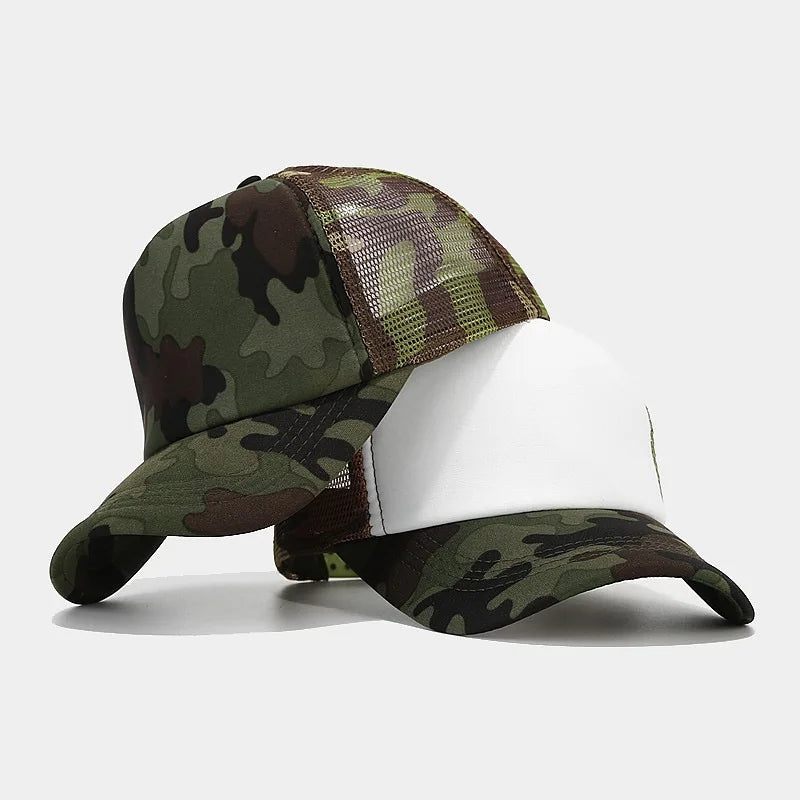 Wholesale Camo Breathable Mesh Sun Hat for Men Women Fashionable Outdoor Casual Style Hip Hop Inspired Tucker Hats for Cycling