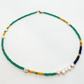 Dainty Green Stone Pearl Beads Necklaces Tarnish Free Jewelry Beads Freshwater Pearl Choker Necklaces for Woman
