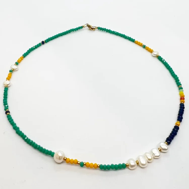 Dainty Green Stone Pearl Beads Necklaces Tarnish Free Jewelry Beads Freshwater Pearl Choker Necklaces for Woman