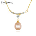 PAG&MAG Round Shape Silver 925 Natural Pendant Freshwater Pearl Strand for Ladies Necklace
