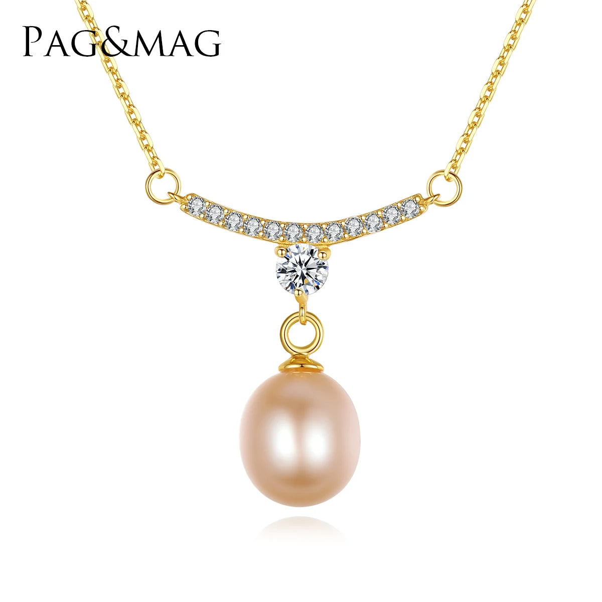 PAG&MAG Round Shape Silver 925 Natural Pendant Freshwater Pearl Strand for Ladies Necklace