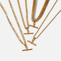 Waterproof Stainless Steel 18K PVD Gold Plated Punk Hip Hop T Bar Pendant Necklace Rope Figaro Cuban Chain Choker Necklace