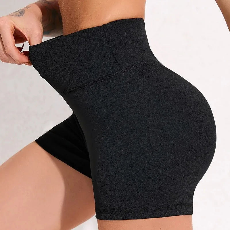 New Workout Biker Shorts Women High Waisted Tummy Control Polyester Spandex Booty Volleyball Gym Black Shorts for Yoga Dance