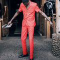 Coral Short Sleeves Slim Fit Men Suits Notched Lapel Groom Tuxedos Formal Summer Men Suits 2 Pics Blazer Pants