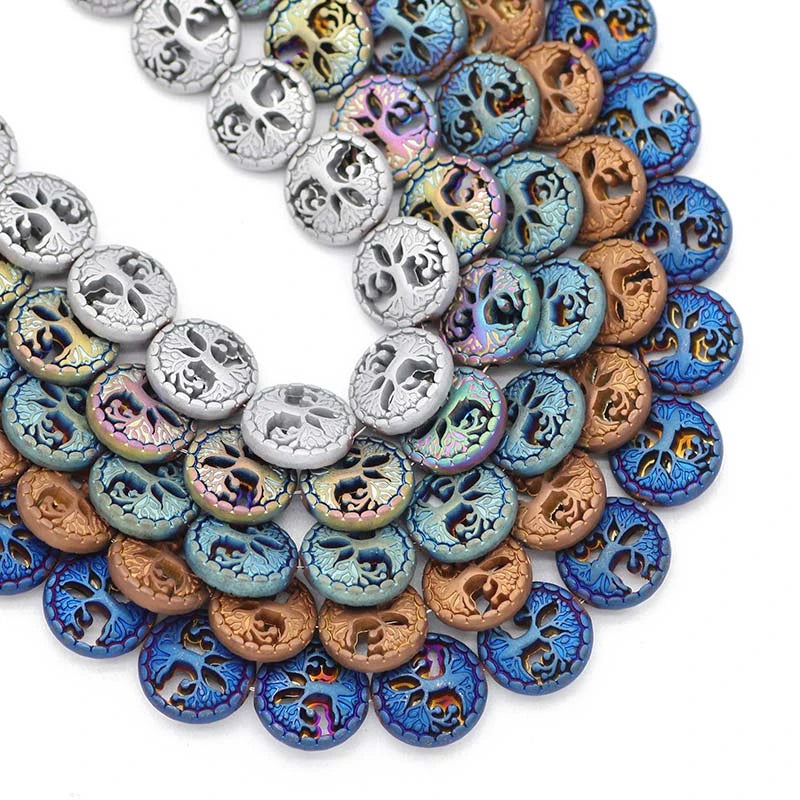 Life Tree Matte Hematite 12mm Flower Shape 20pcs Natural Stone Spacer Loose Beads Jewelry Making Diy Bracelet