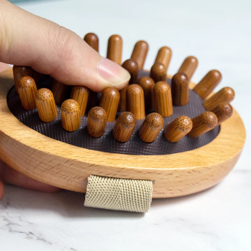 Private Label Customized Soft Silicone Large Wood Scalp Brush Hair Massager Wood Shampoo Brushes for Both Wet or Dry