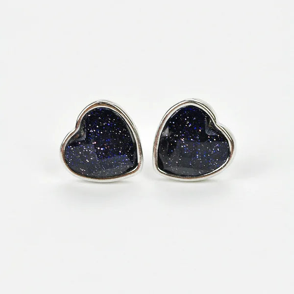 925 Sterling Silver Heart-Shape Korean Fashion Earrings Black Purple Sand Gold Plated Trendy Joker Style for Men and Women