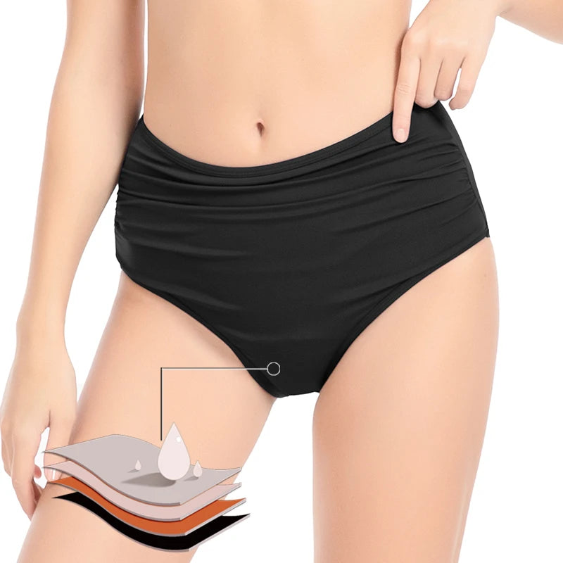 High Waist Swimwear Period Panties 4 Layers Leak Proof Swimming Bikinis Women Underwear Menstrual Swim Wear Absorbent Briefs