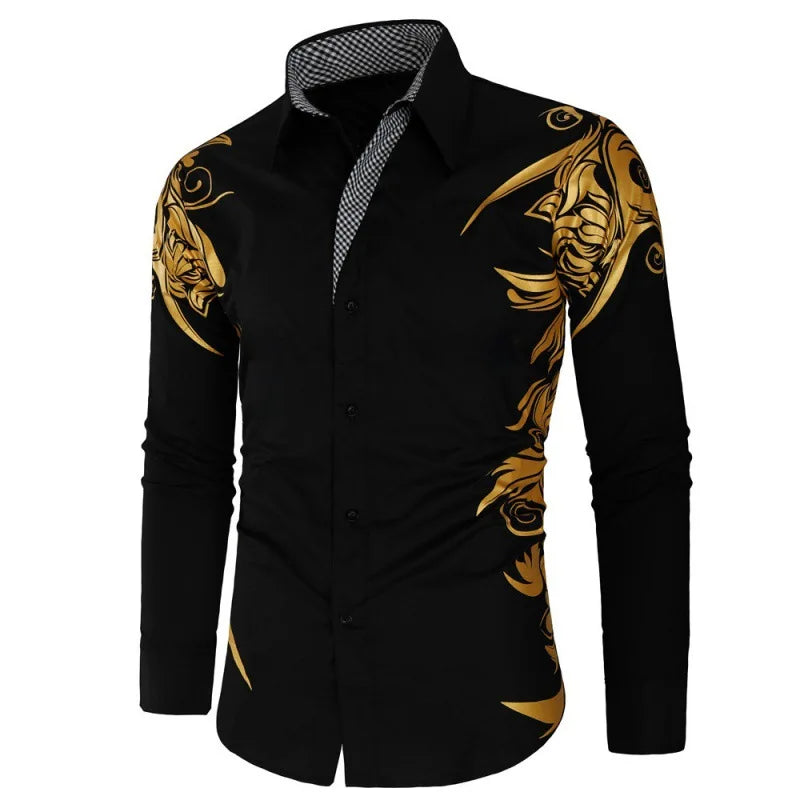 2023 New Men's Shirt Fashion Hot Stamping Printed Casual Shirt a Hair Replacement