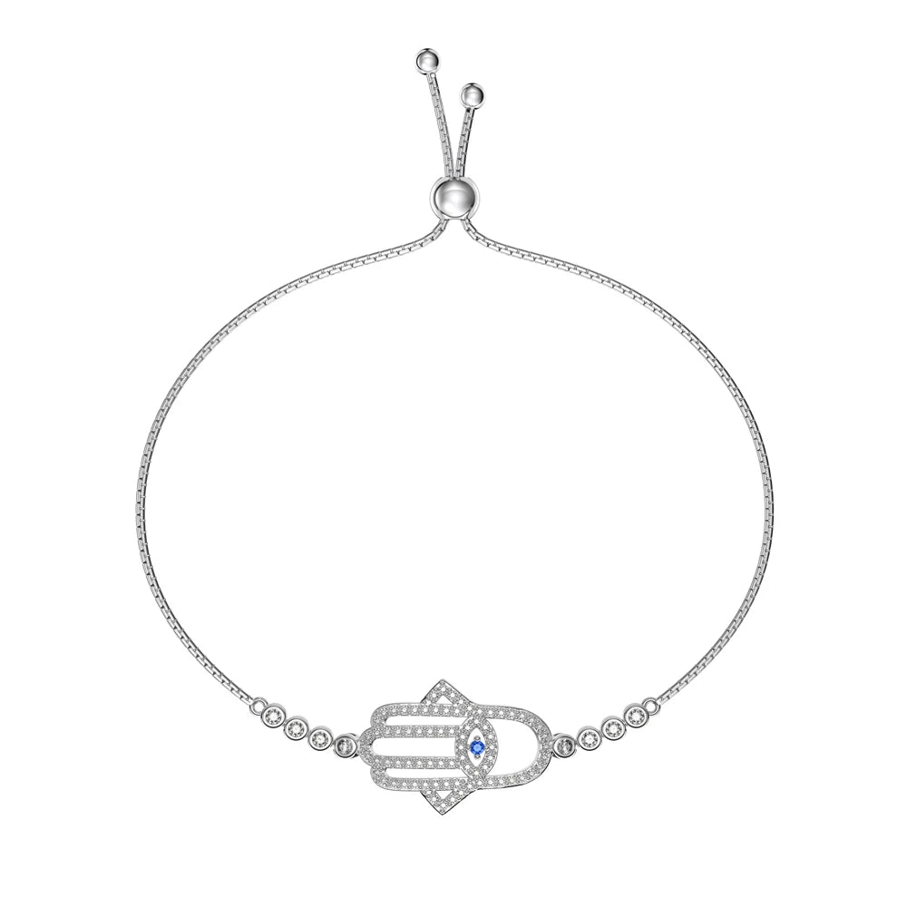 Dylam Non Tarnish New Arrival S925 Sliver Hollow Hamsa Hand Bracelet Cubic Zircon Diamond Tennis Charms Bracelets Women Jewelry