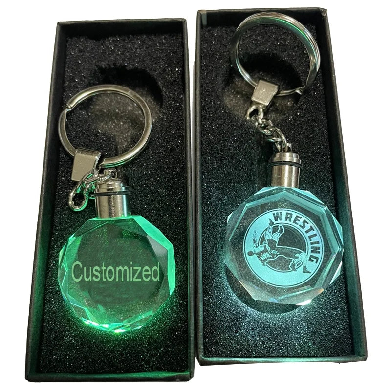 Custom Student Gift Tumble Style Glass Round Pendant Sports Key Chain Ring Holder Jewelry Fashion Wrestling Key Chain