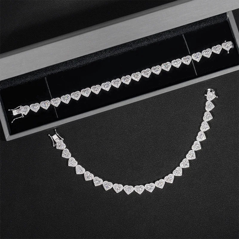 Fine Hip Hop Jewelry Silver 925 VVS Moissanite Chain Diamond Iced Out Heart Bracelet Tennis Chain Jewelry Women Men Necklace