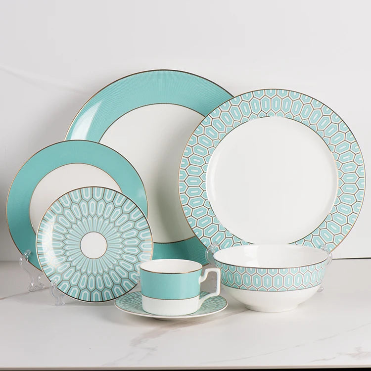Hot Sale Royal Arabic Dinner Set Fine Porcelain Mosaic Decal Bone China Dinner Plate Set for Home Restaurant