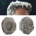Q6 Lace and PU Base With Bleached Knotted in Front Hair Wig for Men Bald Hair Toupee Black Color with Grey Hair Wig