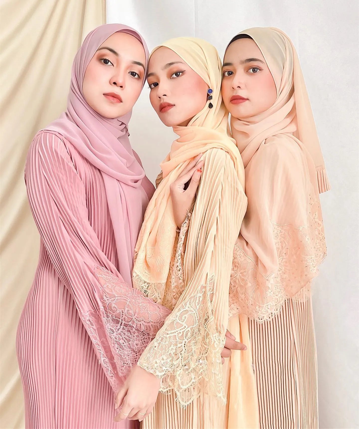 Dubai Floral Crysta Jibab Kuwii Limanying Burqal Lace Pleated Allium Islamic Muslim Clothing Jilbab Prayer Abaya With Hijab