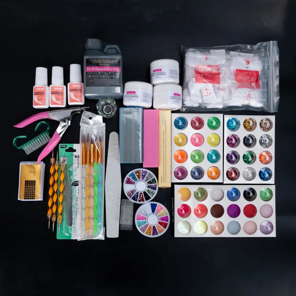 #04 Nail Beauty 42 Colors Acrylic Nail Art Kit Manicure Set Glitter Powder Decoration Acrylic Pen Brush Nail Art Tool Kit