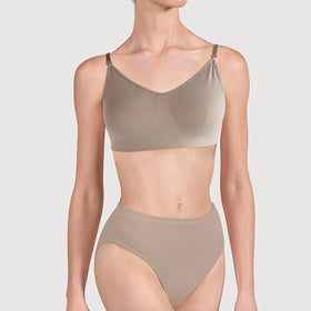Wholesale Women's Nude Transparent Shoulder Strap Seamless Spandex/Nylon Camisole Dance Bra for Ballet Training Adult Four