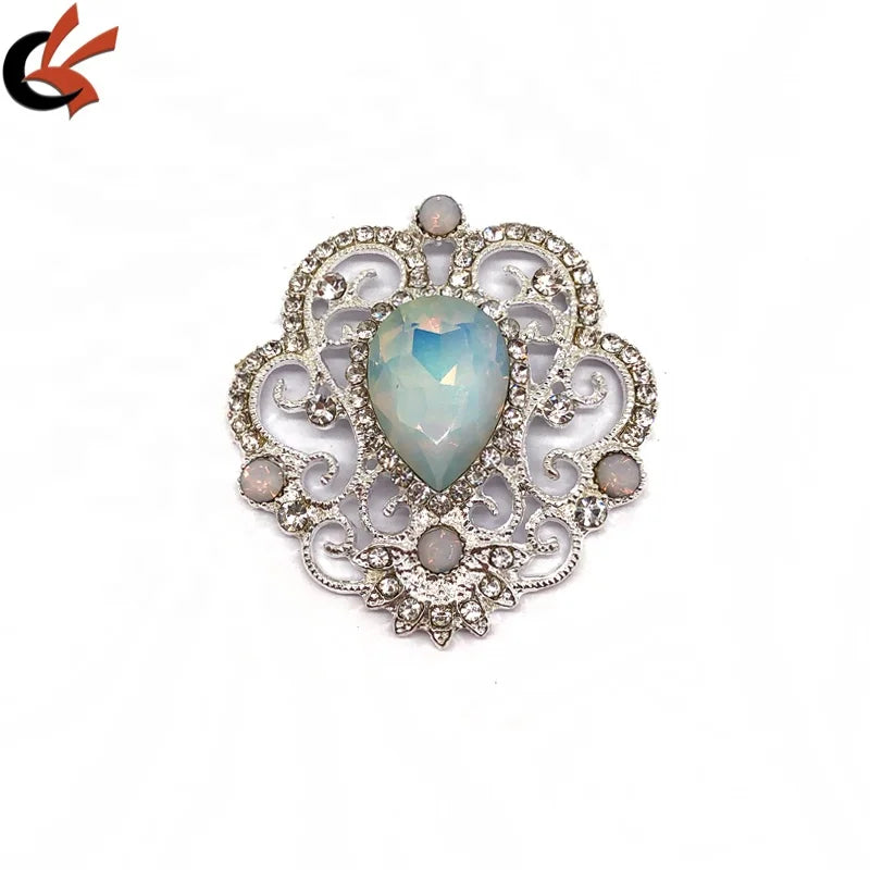 Wedding Silver Tone White Opal Crystals Rhinestone Brooch