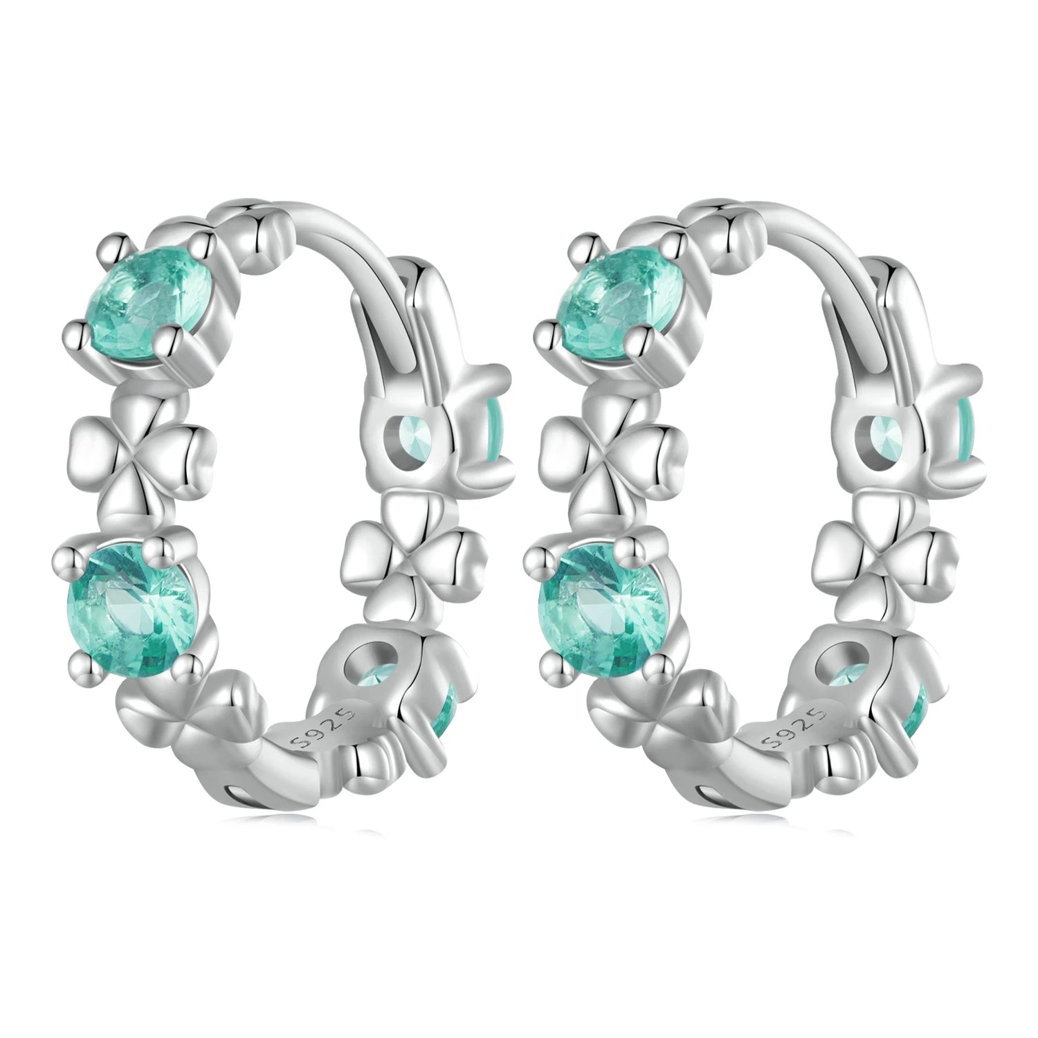 925 Sterling Silver Green Crystal Clover zircon Hoop Earrings for Women Hollow Drop Earring Jewelry Party Gift BSE826