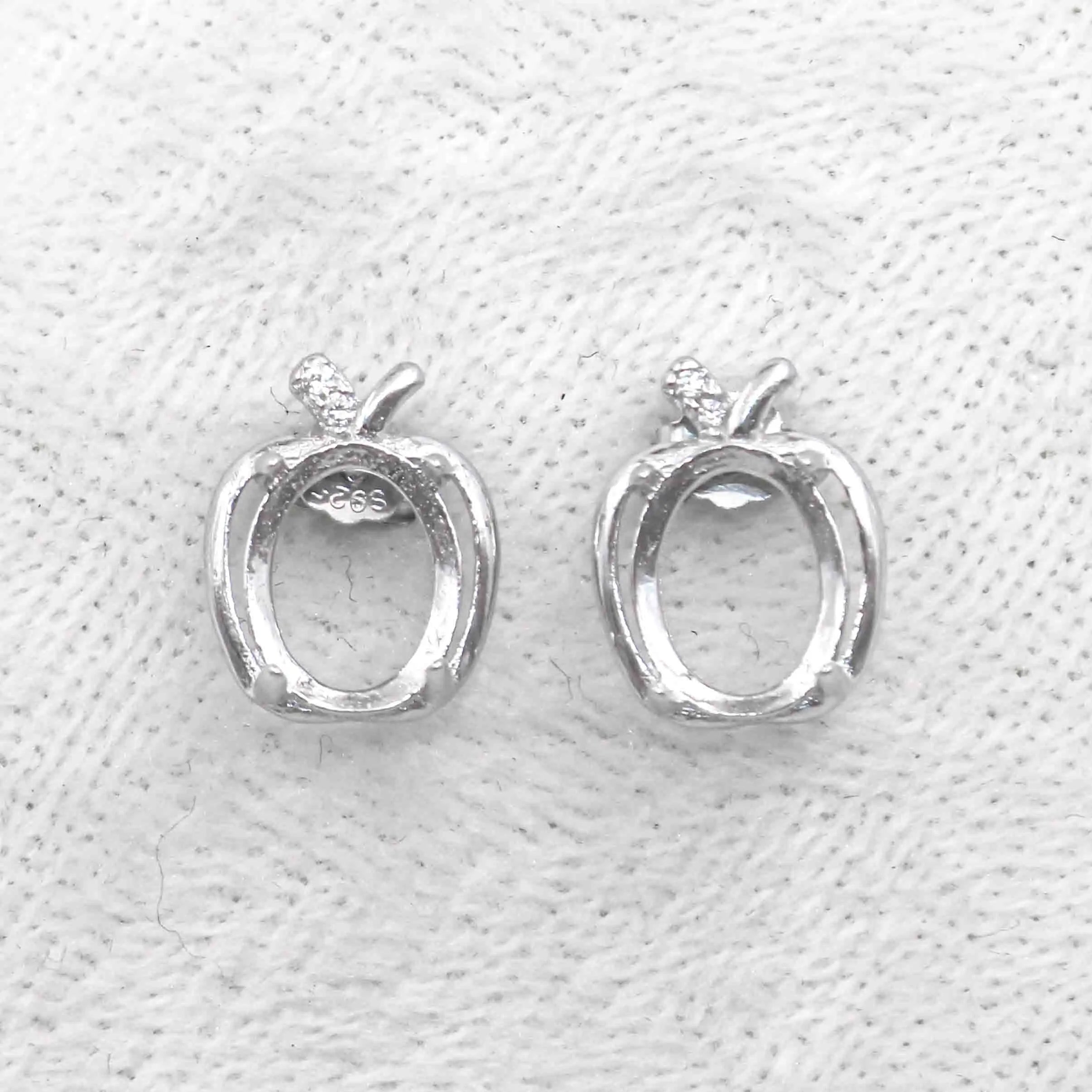 Sterling Silver 7*9mm Semi Mount Stud Earrings Empty Frame Support Blank Setting S925 Base Without Center Stone for DIY Inlay