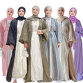Loriya Women's Fashionable Front Open Abaya Modest Long Dress with Shinny Mesh Polyester Regular Sleeve Solid Islamic A-Line