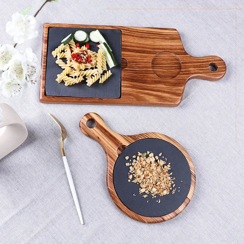 Sustainable Round Acacia Wood Cutting Board with Handle for Pizza Cheese Charcuterie