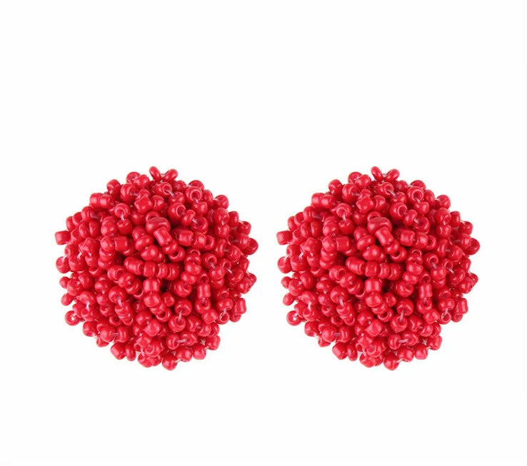 Handmade Seed Beaded Stud Earrings Bohemian Lightweight Wrapped Cluster Rainbow Seed Beads Big Round Earrings for Women Girls