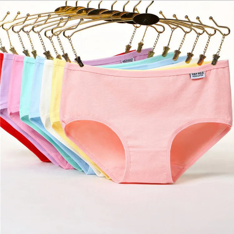 Candy for Pink Cotton Ladies Underwear Seamless Mid Waist Panties Cute Knitted Solid Dyed Ladies' Comfortable Everyday Wear