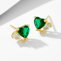 Wholesale Dainty 925 Sterling Silver 14K Gold Emerald Heart-Shaped Zircon Stud Earrings for Women Jewelry