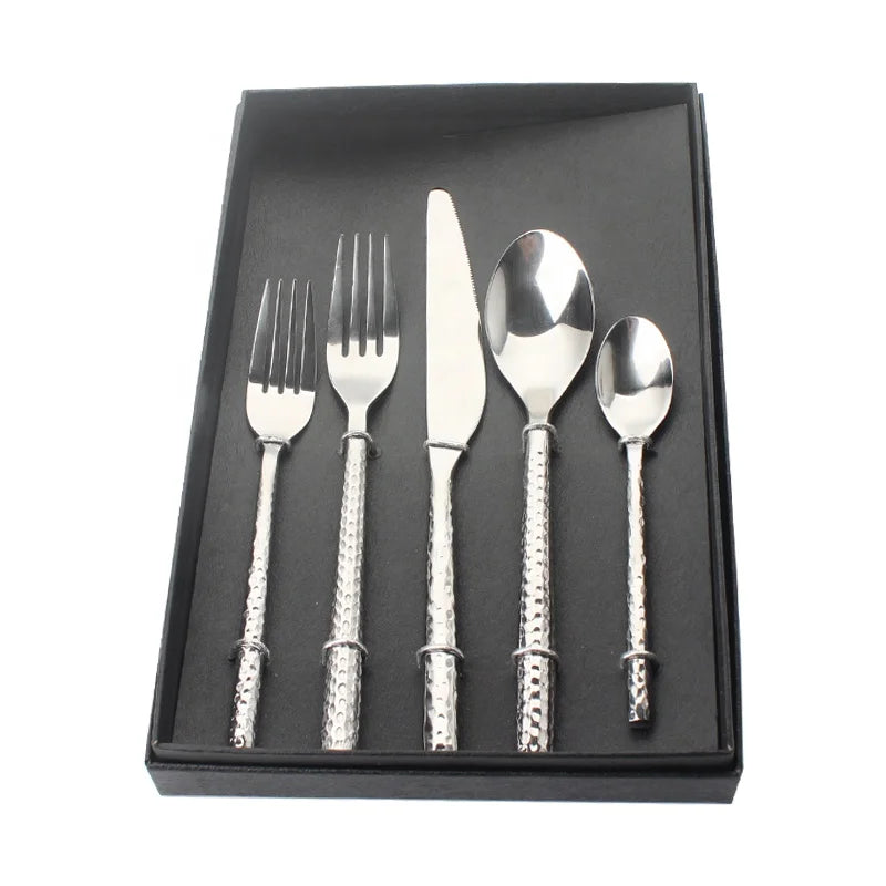 China Cutlery Manufacturer Wholesale 5 Pieces Stainless Steel 18/8 New Design Cutlery with Flatware Sets Box