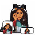 Popular Black Arts African Girl Printed Backpacks Large 3pcs Set School Bags With Lunch Bag and Pencil Case for Teens Girls Boys