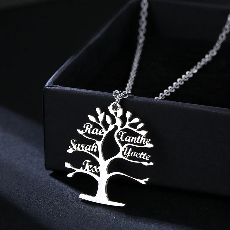 NEWNORTH Name Necklace Stainless Steel Jewelry Personalized Custom Letter Life Tree Pendant Name Couple Necklace Family Gift