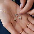 Women's Stainless Steel Fashion Jewelry 18K Gold Plated Diamond 26 Initial Letter Pendant  Necklace Personalized Jewelry