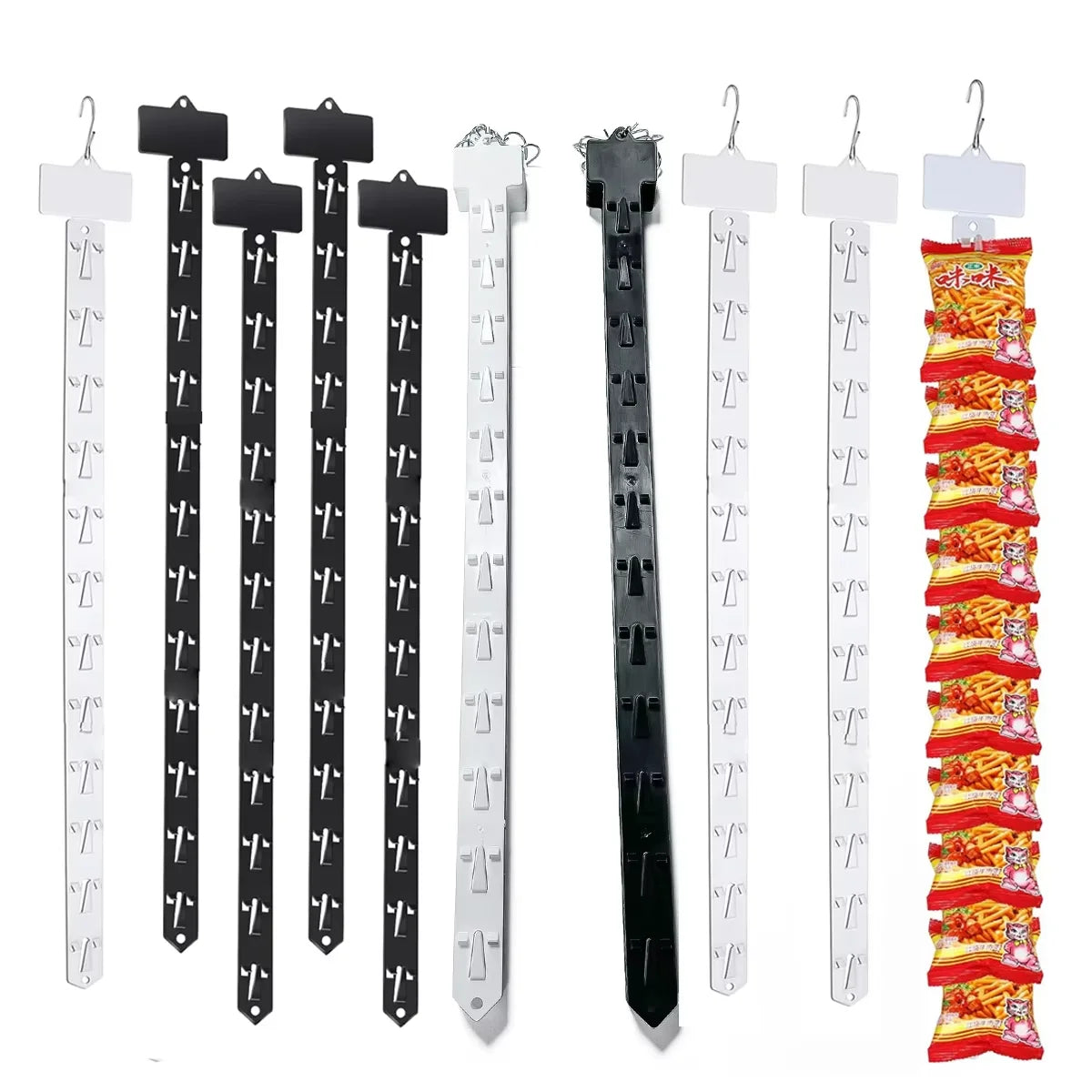 Retail 12 Hooks Supermarkets Display Plastic Hanging Strip with Clip