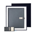 Promotional 16GB USB Flash Solar Wireless Charging Buckle New Product Ideas A5 Leather Cover Notebook Power Bank Notebook Combo