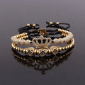 Renting Jewelry Luxury CZ Pave 18 Gold Plated Ball Crown Charm Women Men Macrame Couple Bracelet Set