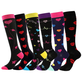 Valentine's Day Series Men's Women's Calf-Length Compression Socks Black Red Love Stripe Pattern Crew for Spring Sports Running