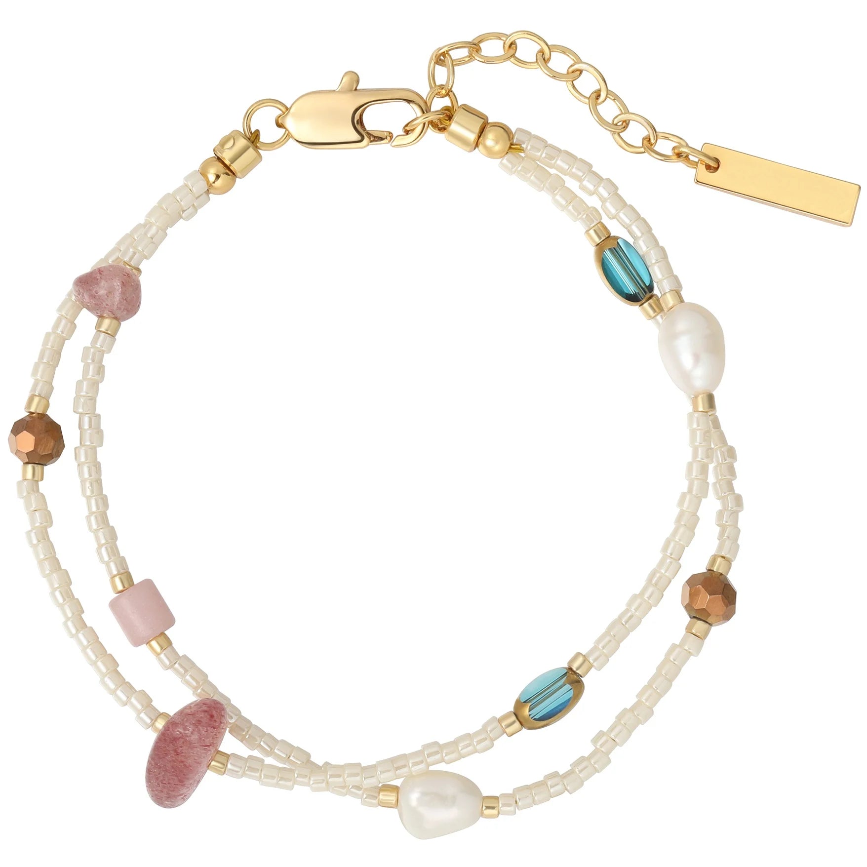 Fashion Exquisite Natural Energy Stones Freshwater Pearl Beads Double Layer Stacking Girls Bracelet Factory Wholesale