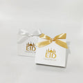 2023 Hot Stamping White Ramadan Kareem Candy Recyclable Gift Packaging Eid Mubarak Chocolate Favor Bags for Friends Guests