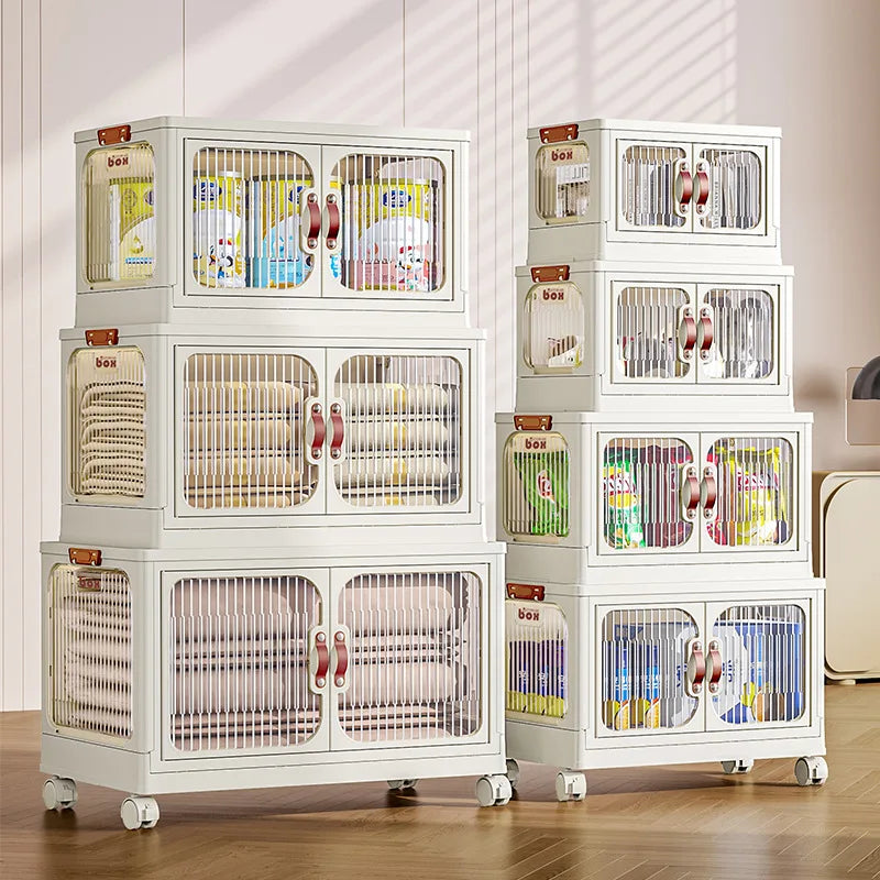 Heavy Duty Foldable Plastic Storage Cabinet Installation-free Modular Wardrobe 5 Tier Collapsible Clothes Organizer With Wheels
