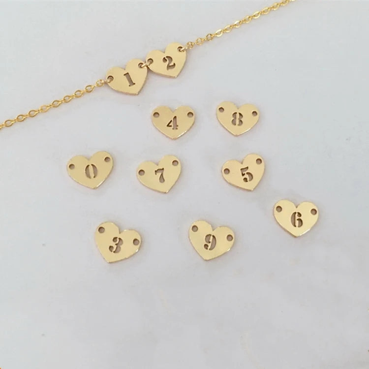 Tiny 14K Gold Filled Heart Shaped Angel Number Charms for Bracelet Jewelry Making Connectors