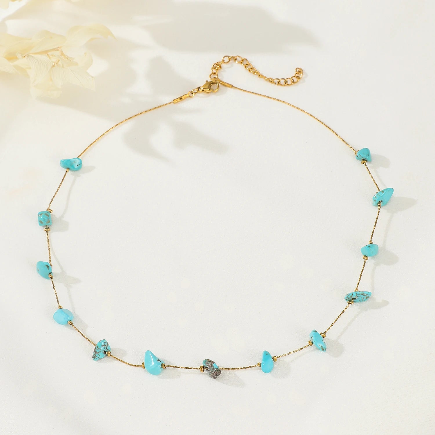 Trendy Style Factory Design Stainless Steel 18K PVD Necklace Irregular Natural Stone Turquoise Link Chain Gold Plated Jewelry