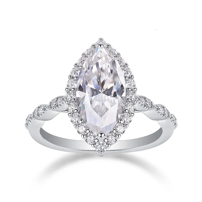2025 Hot Sale 100% Pass Diamond Test S925 Silver Full Mossanite Rings Marquise Cut Moissanite Ring Moissanite Fashion Ring