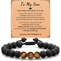 TO MY SON BRACELET Black Agate Tiger Eye Stone Bracelet with Message Card Jewelry Gifts for Husband Boyfriend Brother Bracelet