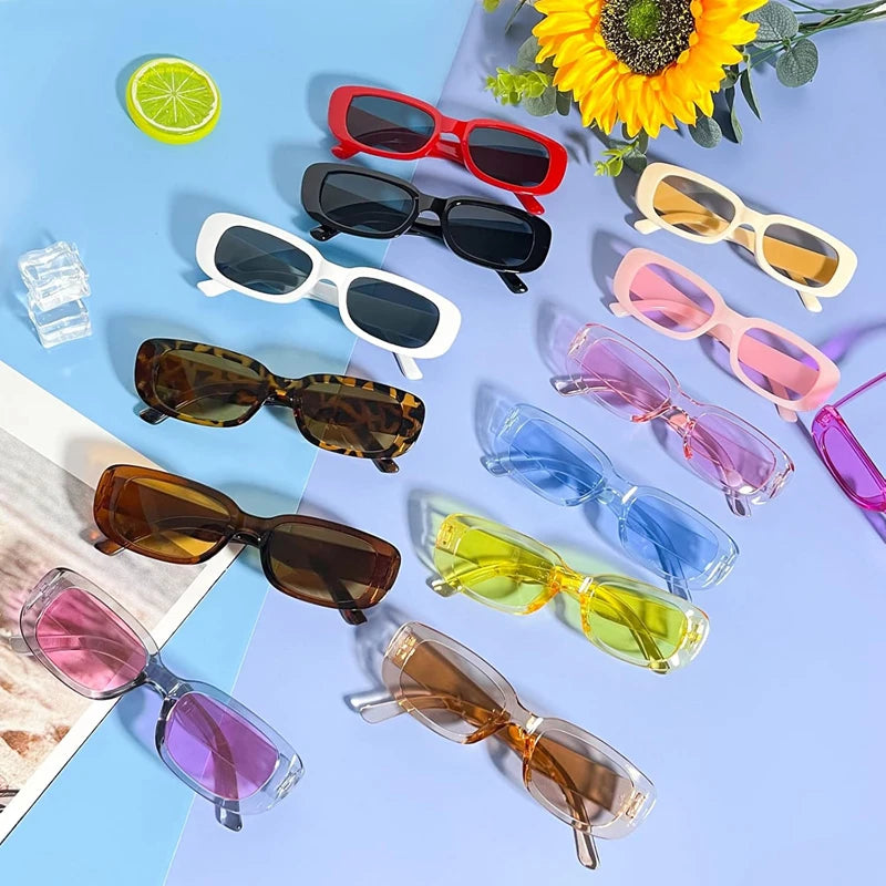 New Arrivals Small Rectangle Sunglasses for Women Retro Driving Glasses 90s Vintage Fashion Narrow Square Frame UV400 Protection