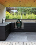 NICOCABINET Modern Waterproof Black Lacquer Stainless Steel Outdoor Kitchen Cabinet Granite Countertop Sink Backsplash for Villa